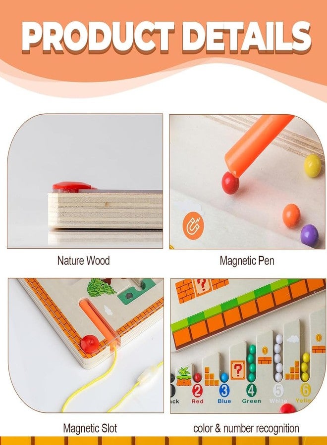 EMNDR Wooden Magnetic Maze Board Toy - Montessori Color & Counting Puzzle Game | Learning Toy for Kids Age 3 4 5 Years | Educational STEM Board for Toddlers Boys & Girls (Mushroom Maze Board) - Image 5